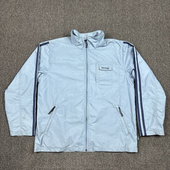 Vintage Nike Jacket Mens Blue Full Zip 90s Gray Tag Y2K Street Wear Size Large - Picture 1 of 6